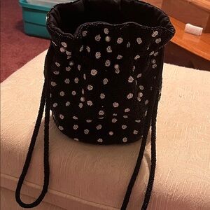 kate spade Black Beaded Drawstring Mini Bucket Bag with Pearl Accents